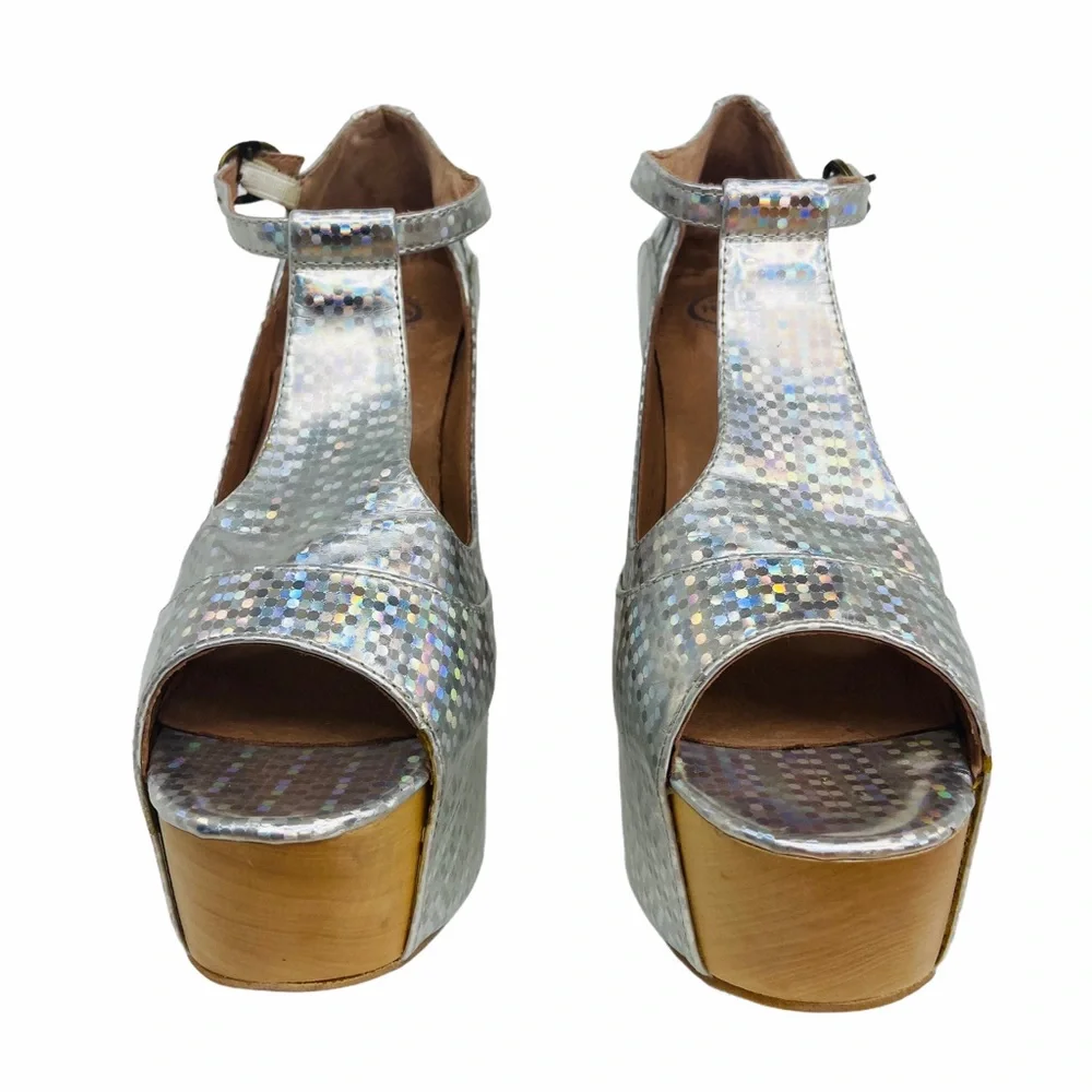 Y2K Jeffrey Campbell Platform Foxy Wood Holographic Heels
